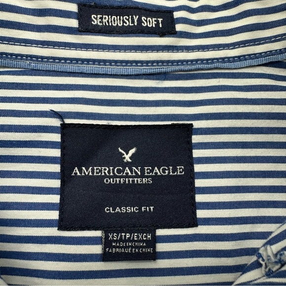 American Eagle Seriously Soft Shirt Women’s XS Blue White Striped Long Sleeve - Picture 3 of 7